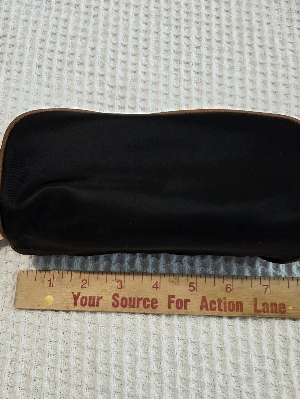 Michael Kors Black Cosmetic Case with Brown Trim and Gold Plaque